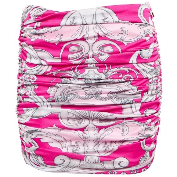 NWT • Versace Silver Baroque Ruched Mini Skirt • Black/Fuchsia Multicolored • 40 - Picture 1 of 5